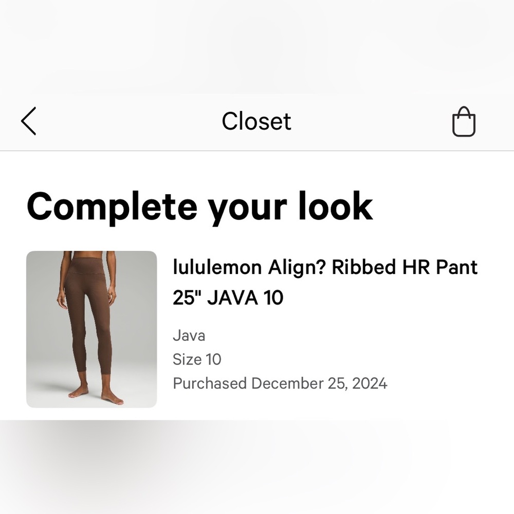 New with tags Lululemon Align high rise ribbed pant 25”. Java. Brown. Size 10. - Picture 6 of 11